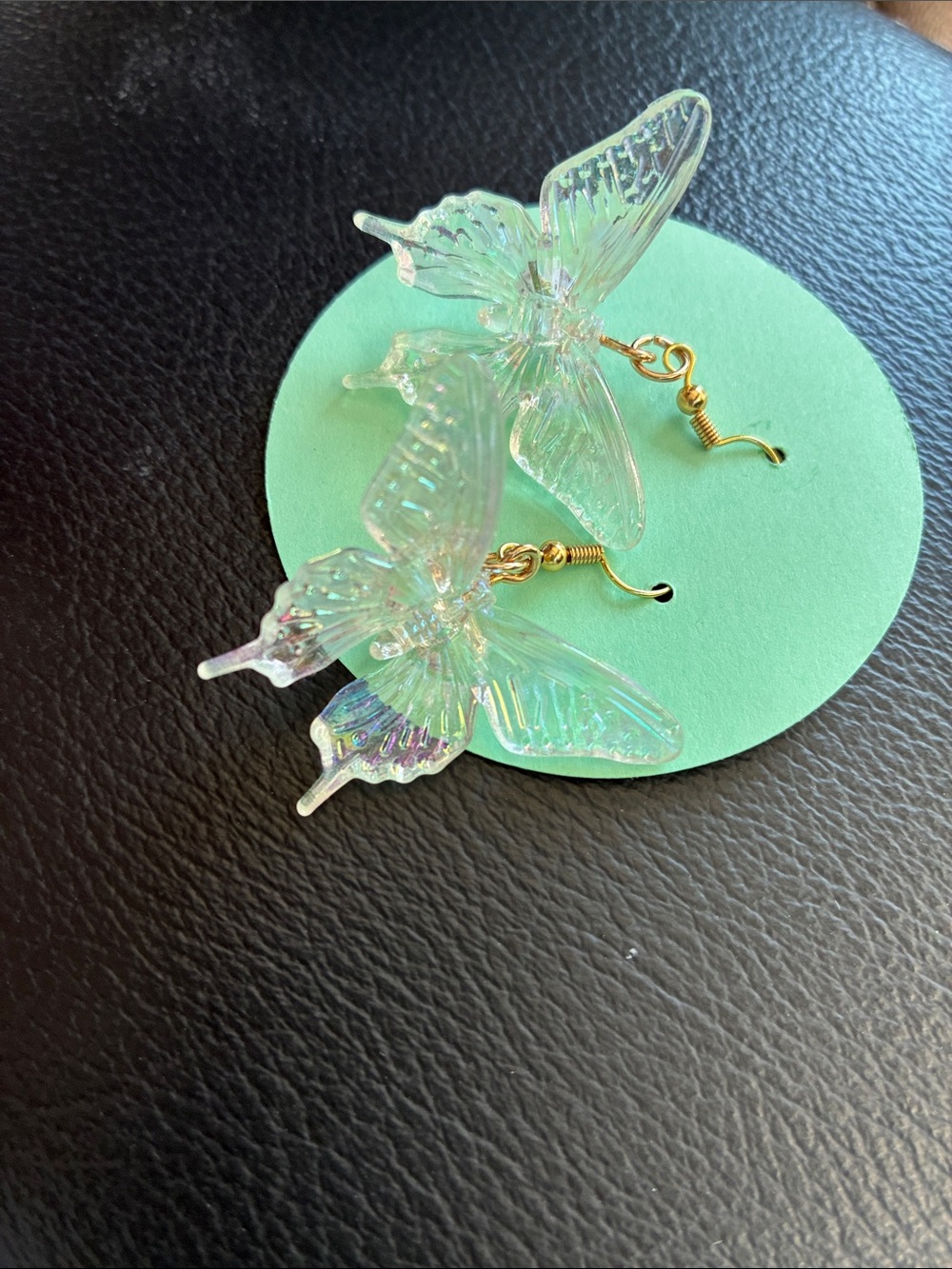 Iridescent Clear Butterfly Dangle Earrings - Women Jewelry - Picture 4 of 4
